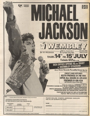 Concert poster from Michael Jackson - Wembley Stadium, London, England - Jul 15, 1988
