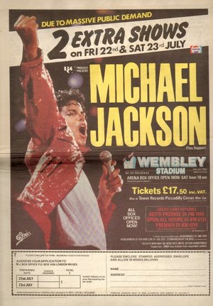 Concert poster from Michael Jackson - Wembley Stadium, London, England - Jul 23, 1988