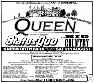 Concert poster from Queen - Knebworth Park, Knebworth, Hertfordshire, England - Aug 9, 1986