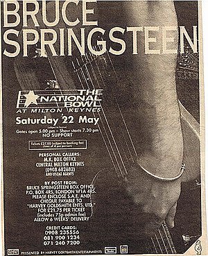Concert poster from Bruce Springsteen - The National Bowl, Milton Keynes, England - May 22, 1993