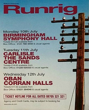 Concert poster from Runrig - The Sands Centre, Carlisle, England - Jul 11, 2000