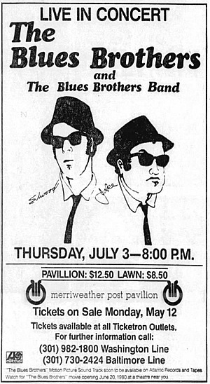 Concert poster from Blues Brothers - Merriweather Post Pavilion, Columbia, MD, USA - Jul 3, 1980