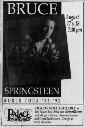 Concert poster from Bruce Springsteen - Palace of Auburn Hills, Auburn Hills, MI, USA - Aug 17, 1992