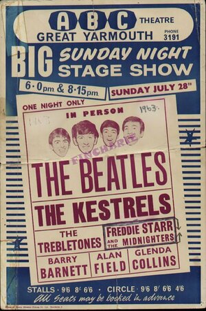 Concert poster from The Beatles - ABC Cinema, Great Yarmouth, England - Jul 28, 1963