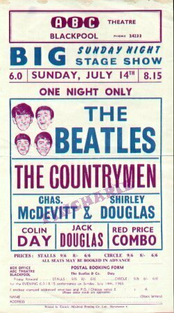 Concert poster from The Beatles - ABC Theatre, Blackpool, England - Jul 14, 1963