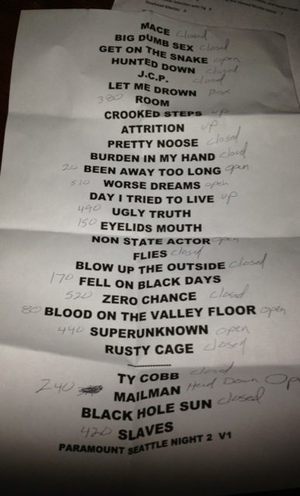 Setlist photo from Soundgarden - The Paramount Theatre, Seattle, WA, USA - Feb 8, 2013