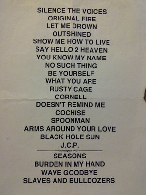 Setlist photo from Chris Cornell - O2 Academy Birmingham, Birmingham, England - Sep 4, 2007