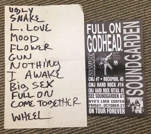 Setlist photo from Soundgarden - Loeb Center at New York University, New York, NY, USA - Oct 27, 1989