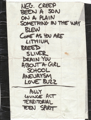 Setlist photo from Nirvana - Logan Campbell Centre, Auckland, New Zealand - Feb 9, 1992
