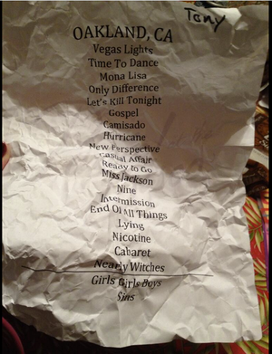 Setlist photo from Panic! at the Disco - The Fox Theater, Oakland, CA, USA - Feb 15, 2014