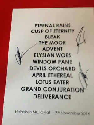 Setlist photo from Opeth - Heineken Music Hall, Amsterdam, Netherlands - Nov 7, 2014