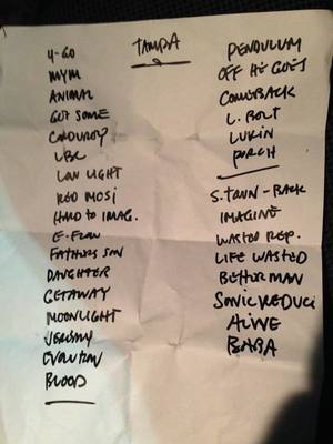 Setlist photo from Pearl Jam - Amalie Arena, Tampa, FL, USA - 11. Apr 2016